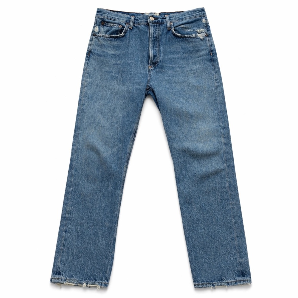 Agolde Riley Distressed Cropped Straight Leg Jeans Size 28  In Frequency
